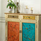 2 - Drawer Distressed Wood Cabinet 40.9" W Hand Painted Door Storage Cabinet