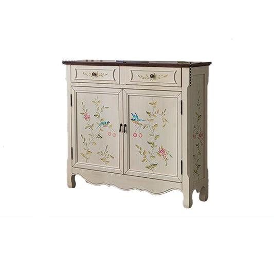 2-引き出しの苦しめられた木製キャビネット40.9 "w手描きドア収納キャビネット