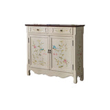 2-引き出しの苦しめられた木製キャビネット40.9 "w手描きドア収納キャビネット