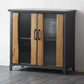 Metal & Wood Accent Cabinet Industrial Style Glass Paned Storage Cabinet