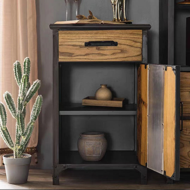 Metal & Wood Accent Cabinet Industrial Style Glass Paned Storage Cabinet