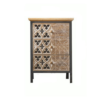 Metal and Distressed Wood Accent Cabinet Industrial Style Fretwork Chest