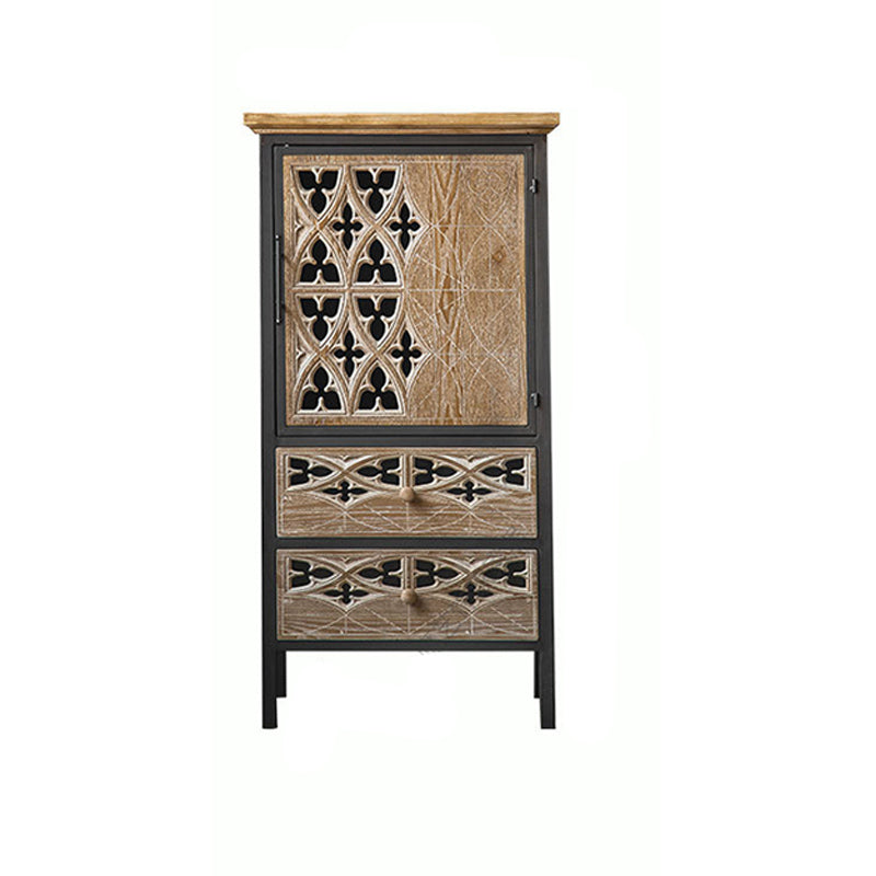 Metal and Distressed Wood Accent Cabinet Industrial Style Fretwork Chest