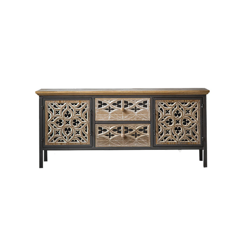 Metal and Distressed Wood Accent Cabinet Industrial Style Fretwork Chest