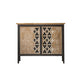 Metal and Distressed Wood Accent Cabinet Industrial Style Fretwork Chest