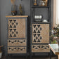 Metal and Distressed Wood Accent Cabinet Industrial Style Fretwork Chest