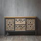 Metal and Distressed Wood Accent Cabinet Industrial Style Fretwork Chest