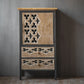 Metal and Distressed Wood Accent Cabinet Industrial Style Fretwork Chest