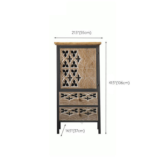 金属と悩まされた木材アクセントキャビネット工業スタイルのフレットワークチェスト