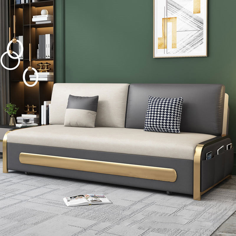 Contemporary 35.43" H Faux Leather Armless Sofa Bed For Living Room Clearhalo 'furn' 'furn_sofas' 'Furniture' 'Living Room Furniture' 'Sofa' 'sofas' 6292269