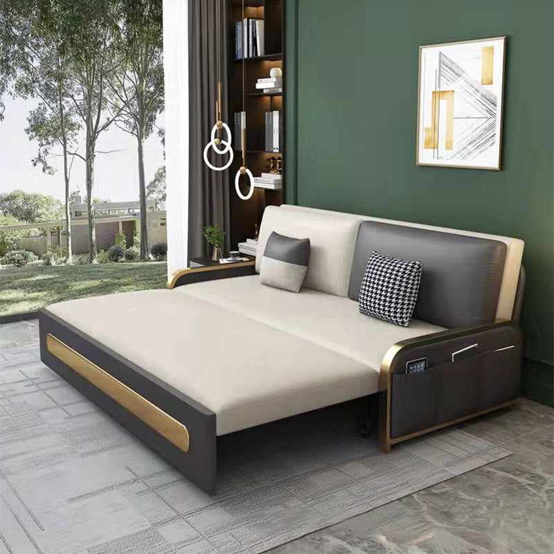 Contemporary 35.43" H Faux Leather Armless Sofa Bed For Living Room Clearhalo 'furn' 'furn_sofas' 'Furniture' 'Living Room Furniture' 'Sofa' 'sofas' 6292271