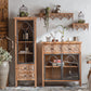 Distressed Brown Drawers Included Cabinet Glass Paned Wood & Iron Accent Cabinet