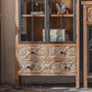 Distressed Brown Drawers Included Cabinet Glass Paned Wood & Iron Accent Cabinet