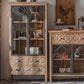Distressed Brown Drawers Included Cabinet Glass Paned Wood & Iron Accent Cabinet