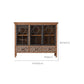 Distressed Brown Drawers Included Cabinet Glass Paned Wood & Iron Accent Cabinet