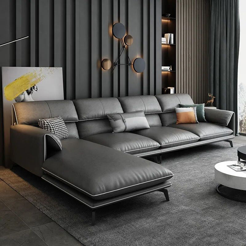 Gray 4/5-seater Sectional Faux Leather Pillow Top Arm Sectional Sofa