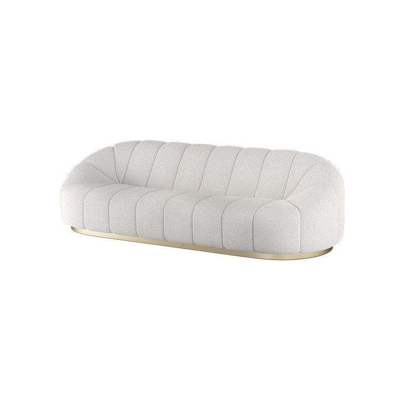 Contemporary Wool Standard Sofa, Sloped Arm Sewn Pillow Back Seating in White
