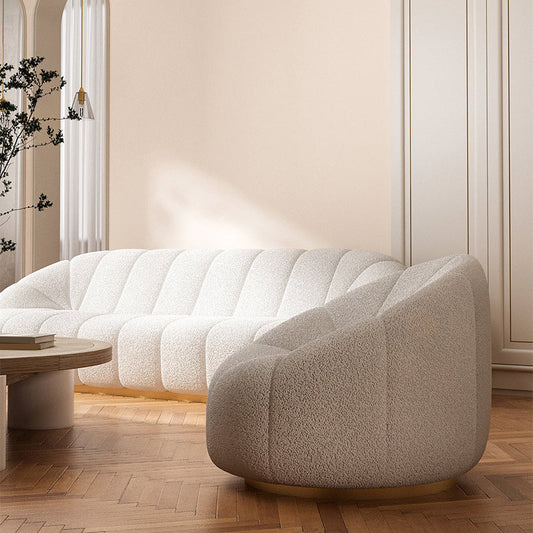 Contemporary Wool Standard Sofa, Sloped Arm Sewn Pillow Back Seating in White