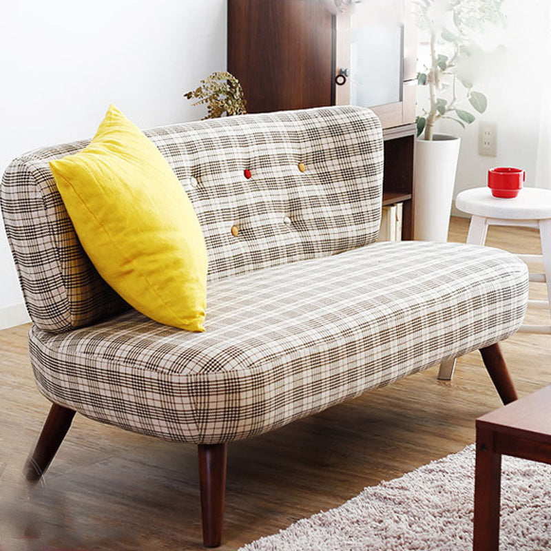 Contemporary Cotton Armless Sofa with Tufted Back and Solid Wood Legs Off-White Clearhalo 'furn' 'furn_sofas' 'Furniture' 'Living Room Furniture' 'Sofa' 'sofas' 6292358