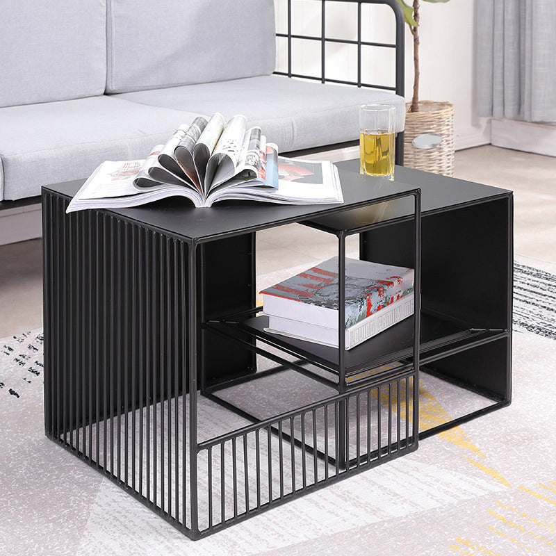 Ensemble de Table basse gigogne carrée, cadre en métal, Table de Cocktail basse avec étagère