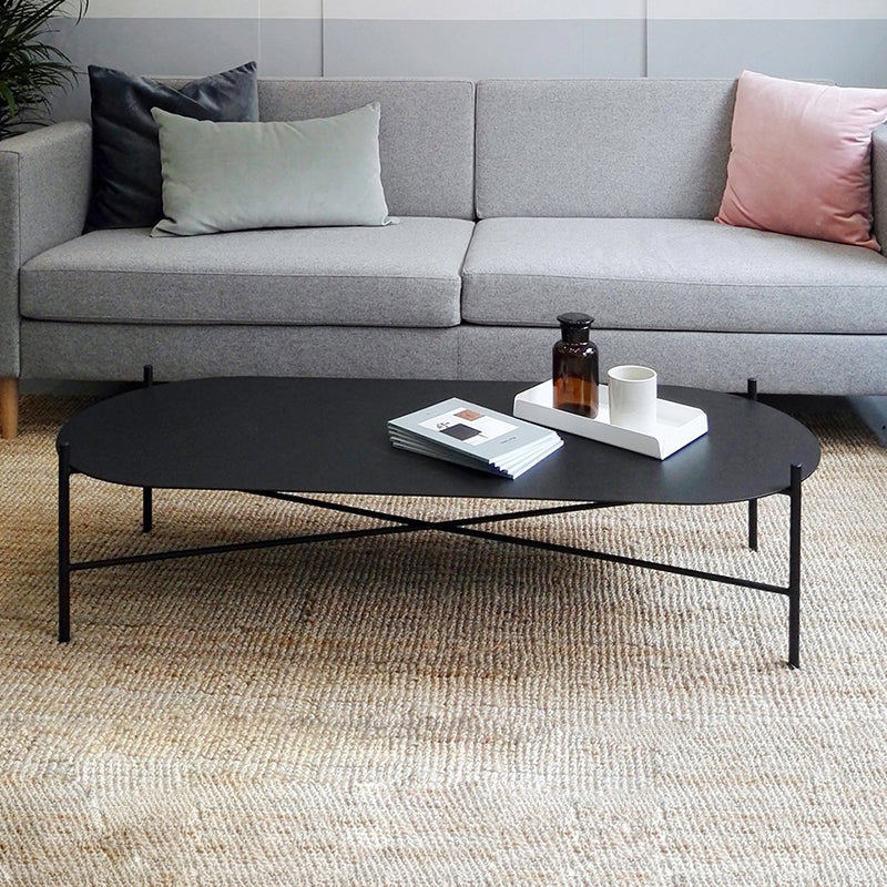 Table de cocktail basse à pieds croisés en fer elliptique en noir de 15,7" H