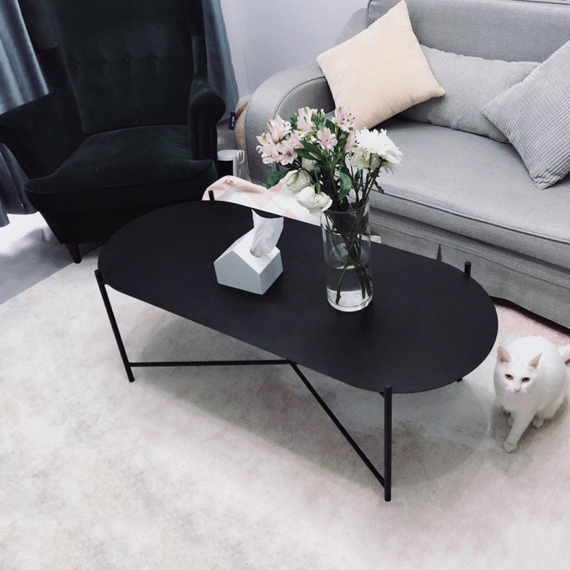 Table de cocktail basse à pieds croisés en fer elliptique en noir de 15,7" H
