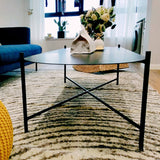 Mesa de cóctel de café elíptico de café de hierro en negro de 15.7 "H