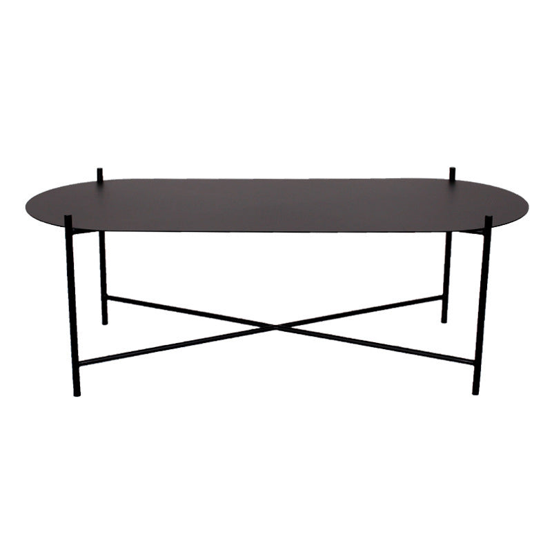 Table de cocktail basse à pieds croisés en fer elliptique en noir de 15,7" H
