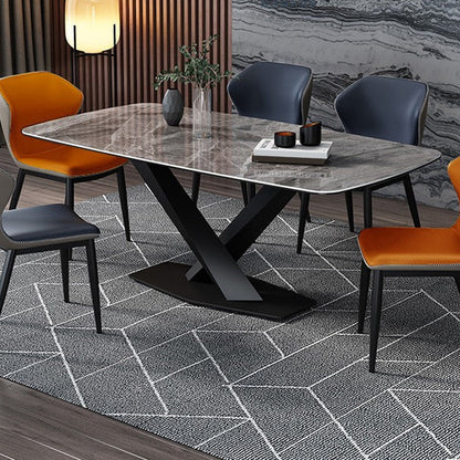 Industrial Style Sintered Stone Table Rectangle Table with Metal Legs for Home