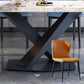 Industrial Style Sintered Stone Table Rectangle Table with Metal Legs for Home