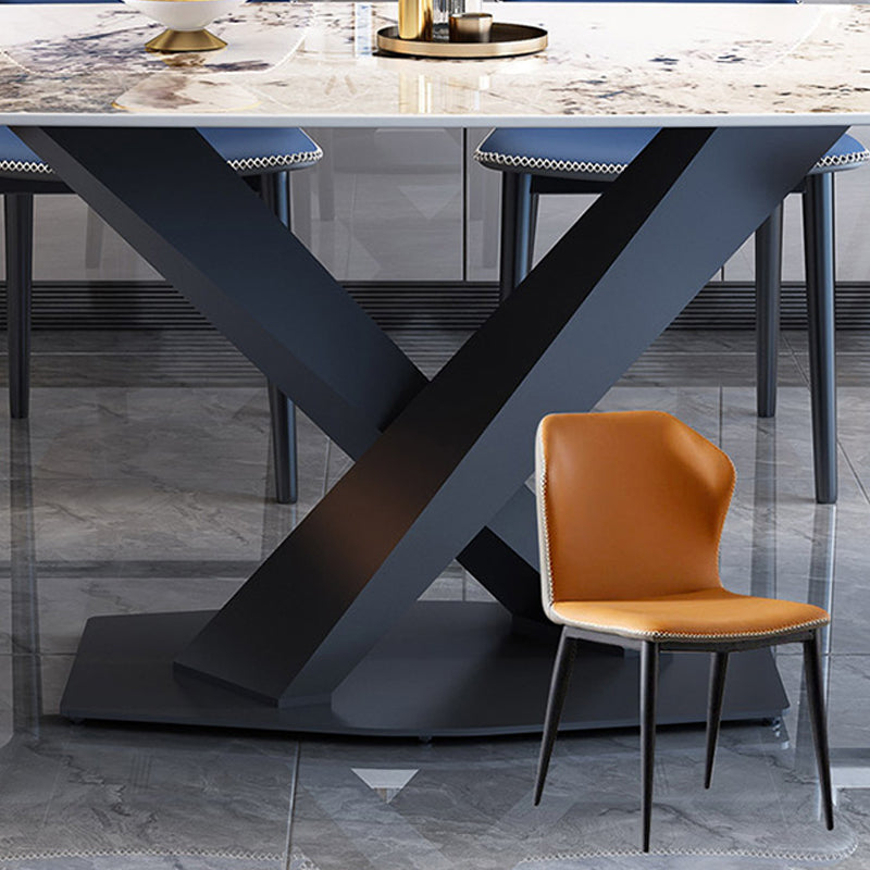Industrial Style Sintered Stone Table Rectangle Table with Metal Legs for Home