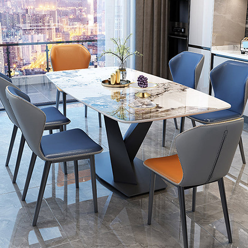 Industrial Style Sintered Stone Table Rectangle Table with Metal Legs for Home
