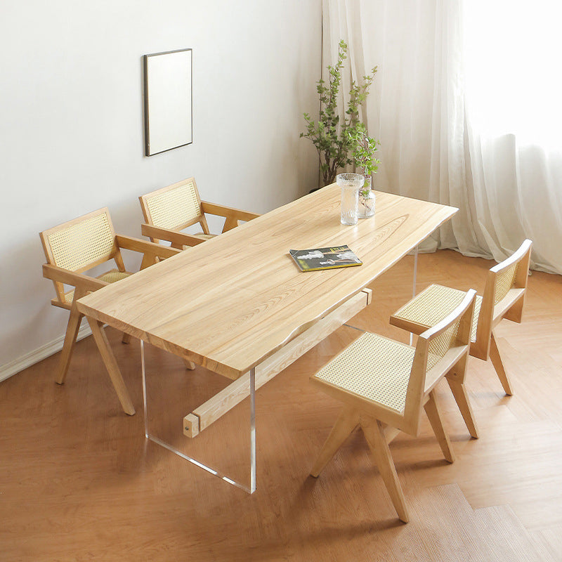 Rectangle Transparent Base Dining Table Modern Pine Wood Table for Living Room 63"L x 27.6"W x 29.5"H Without Chairs Clearhalo 'Dining Tables & Seating' 'Dining Tables' 'dining_table' 'furn' 'furn_dining_table' 'Furniture' 'Kitchen & Dining Furniture' 6294735