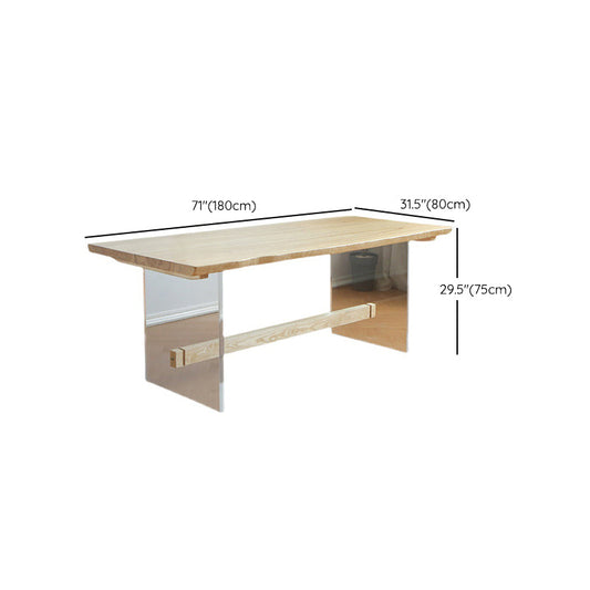 Rectangle Transparent Base Dining Table Modern Pine Wood Table for Living Room