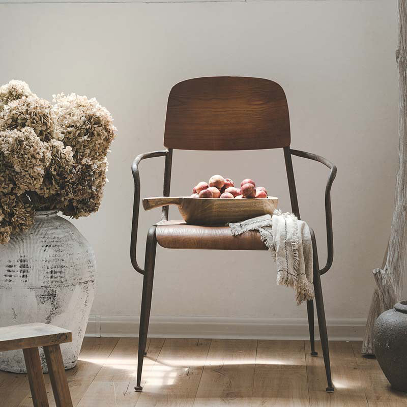 オープンバックサイドチェアインダストリアルスタイルのメタルとウッドダイニングチェア