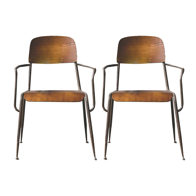 オープンバックサイドチェアインダストリアルスタイルのメタルとウッドダイニングチェア