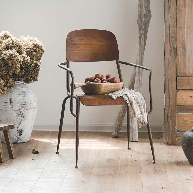 オープンバックサイドチェアインダストリアルスタイルのメタルとウッドダイニングチェア