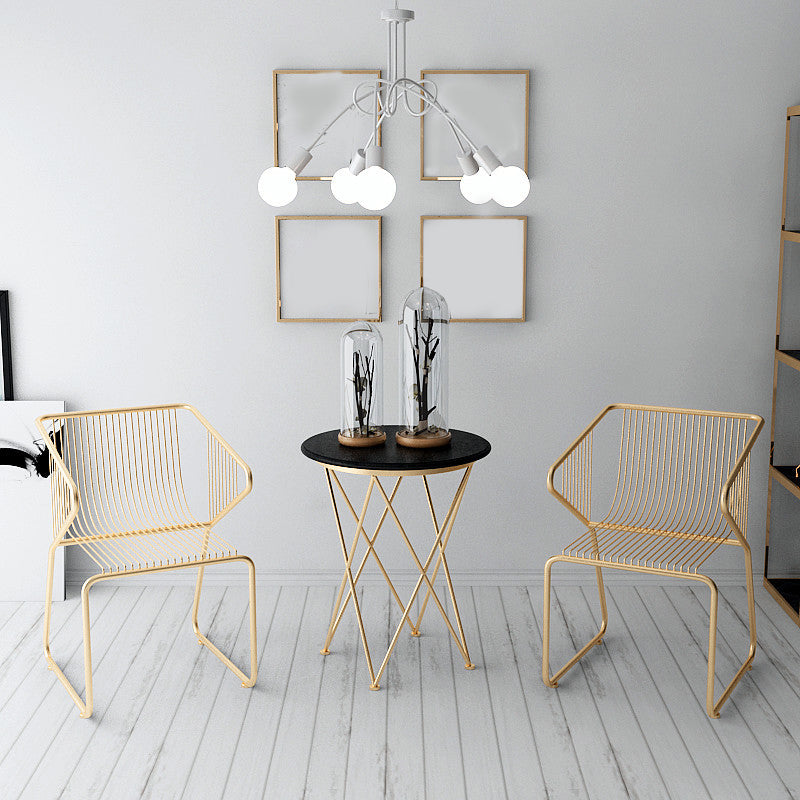 Slat Back Arm Chair Contemporary Style Metal Kitchen Dining Chair