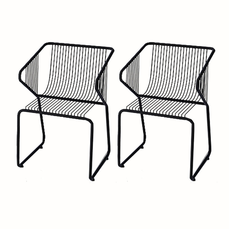 Slat Back Arm Chair Contemporary Style Metal Kitchen Dining Chair