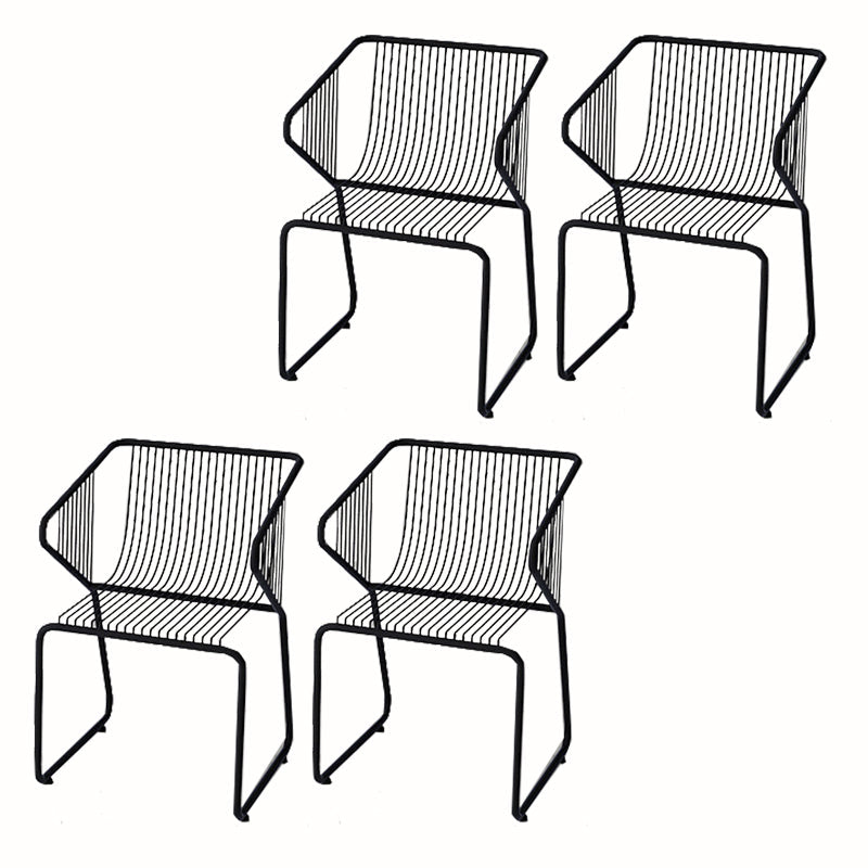 Slat Back Arm Chair Contemporary Style Metal Kitchen Dining Chair