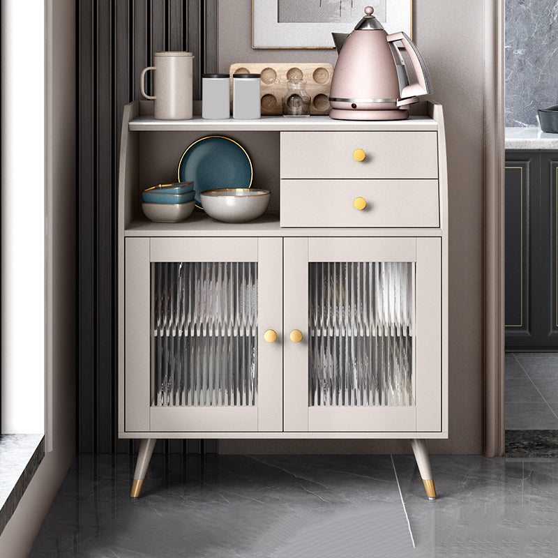 2-drawer Side Board Adjustable Shelving Sintered Stone Server with Glass Door 31"L x 16"W x 37"H Champagne Clearhalo 'buffet_sideboard' 'Buffets & Sideboards' 'furn' 'furn_buffet_sideboard' 'Furniture' 'Kitchen & Dining Furniture' 6295393