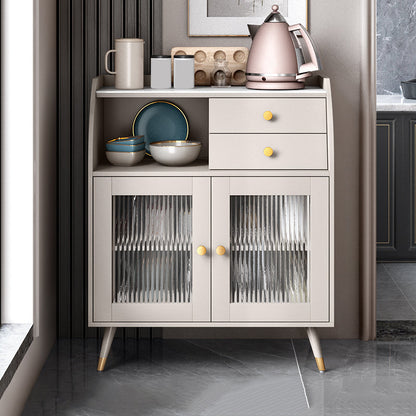 2-drawer Side Board Adjustable Shelving Sintered Stone Server with Glass Door 31"L x 16"W x 37"H Champagne Clearhalo 'buffet_sideboard' 'Buffets & Sideboards' 'furn' 'furn_buffet_sideboard' 'Furniture' 'Kitchen & Dining Furniture' 6295393