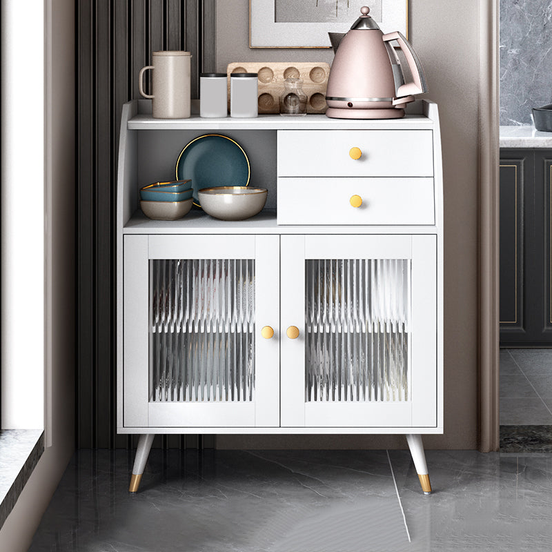 2-drawer Side Board Adjustable Shelving Sintered Stone Server with Glass Door 31"L x 16"W x 37"H White Clearhalo 'buffet_sideboard' 'Buffets & Sideboards' 'furn' 'furn_buffet_sideboard' 'Furniture' 'Kitchen & Dining Furniture' 6295395