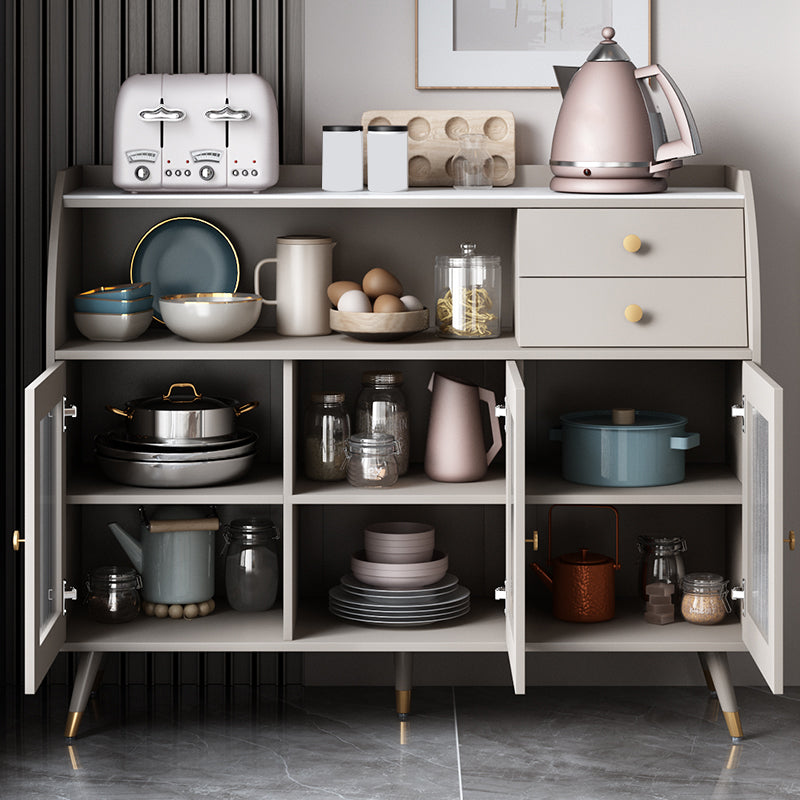 2-drawer Side Board Adjustable Shelving Sintered Stone Server with Glass Door Clearhalo 'buffet_sideboard' 'Buffets & Sideboards' 'furn' 'furn_buffet_sideboard' 'Furniture' 'Kitchen & Dining Furniture' 6295396