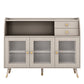 2-drawer Side Board Adjustable Shelving Sintered Stone Server with Glass Door Clearhalo 'buffet_sideboard' 'Buffets & Sideboards' 'furn' 'furn_buffet_sideboard' 'Furniture' 'Kitchen & Dining Furniture' 6295397