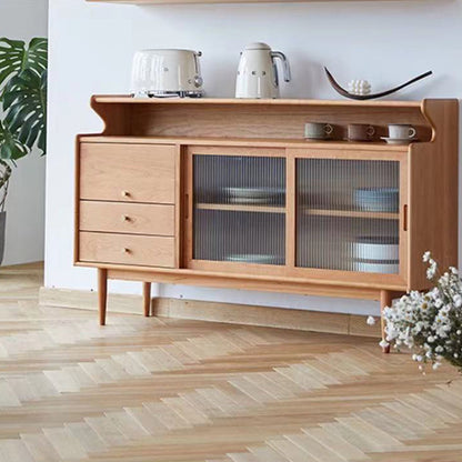 Moderno 2 cassetti laterali a tabellone antico pino credenza in legno massiccio con porta di vetro