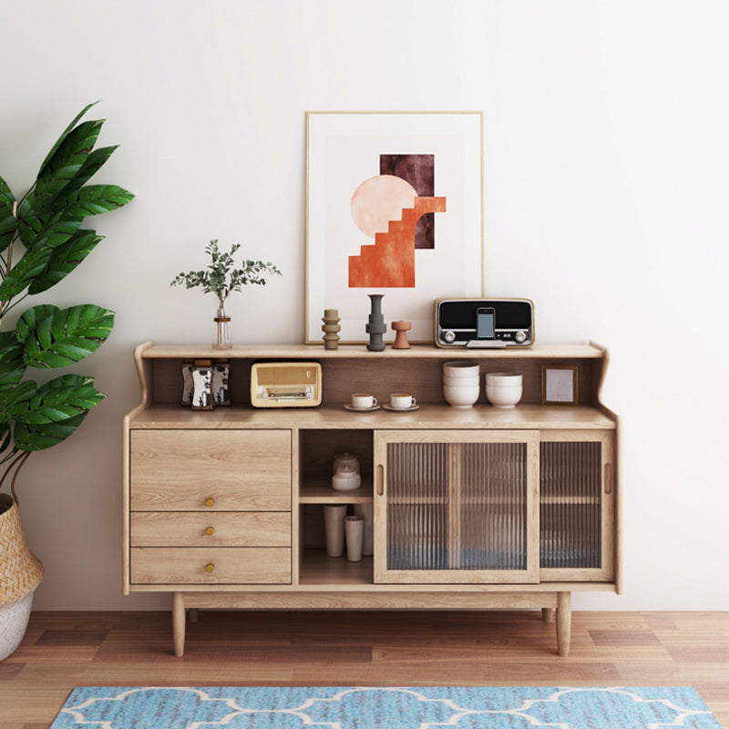 Moderno 2 cassetti laterali a tabellone antico pino credenza in legno massiccio con porta di vetro