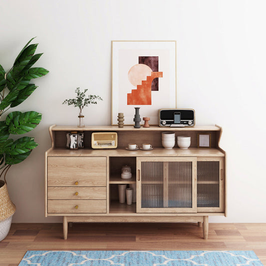 Moderno 2 cassetti laterali a tabellone antico pino credenza in legno massiccio con porta di vetro