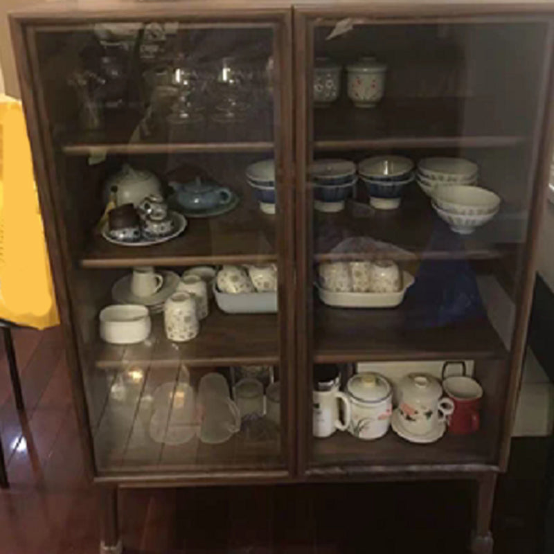 Modern 2 Door Dining Server 43.5"H Pine Solid Wood Sideboard with Glass Door Walnut Glass Clearhalo 'buffet_sideboard' 'Buffets & Sideboards' 'furn' 'furn_buffet_sideboard' 'Furniture' 'Kitchen & Dining Furniture' 6295473