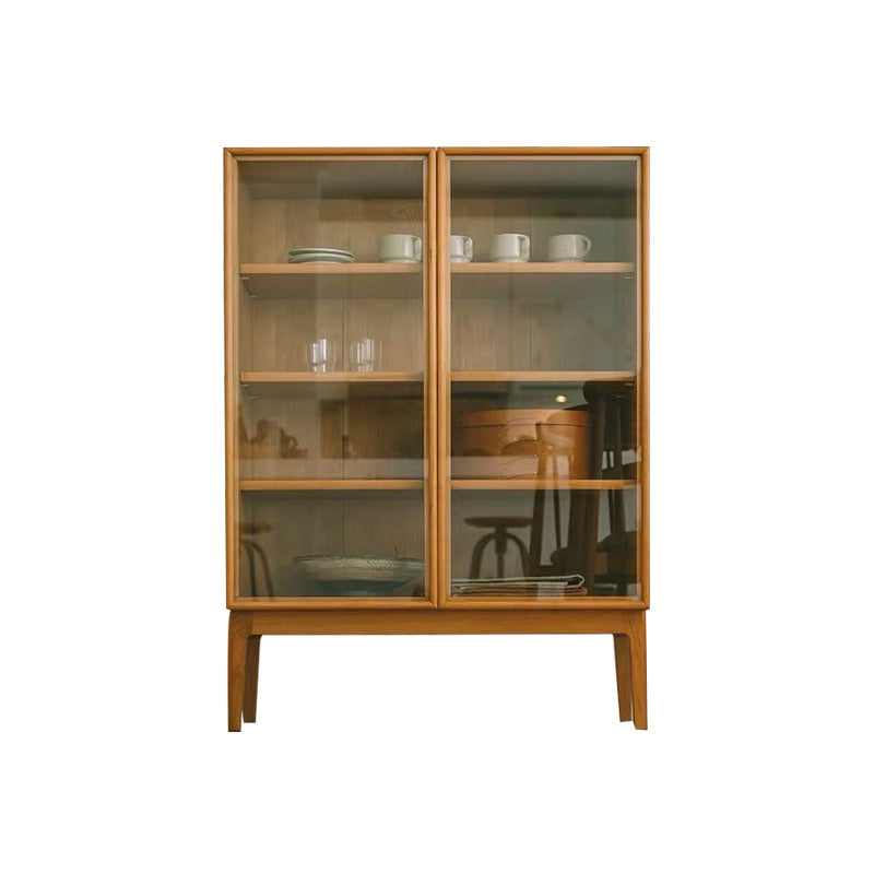 Modern 2 Door Dining Server 43.5"H Pine Solid Wood Sideboard with Glass Door Clearhalo 'buffet_sideboard' 'Buffets & Sideboards' 'furn' 'furn_buffet_sideboard' 'Furniture' 'Kitchen & Dining Furniture' 6295477
